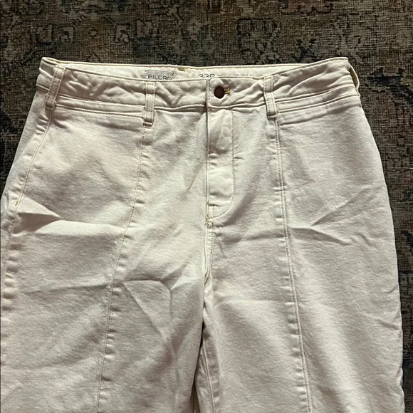 Anthropologie Pilcro Cuffed Crop High-Rise Wide-Leg Jeans Size 33 P Cream - Picture 8 of 15